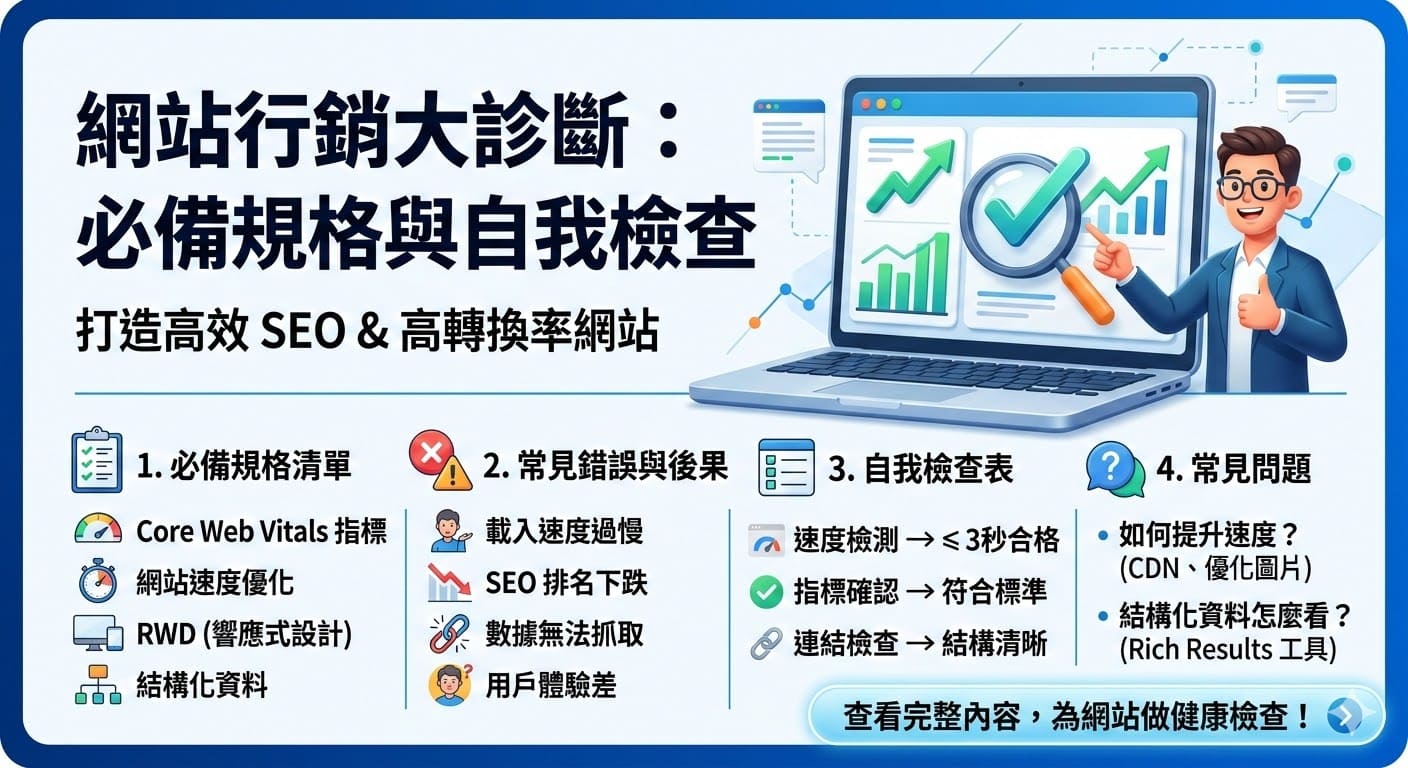 這份關鍵字行銷流程完整指南，專為怕踩雷的老闆打造。內容涵蓋從初期需求訪談、關鍵字數據分析到 RWD 網站架構規劃的 6 大實戰步驟。透過標準化的製作流程與 SEO 技術埋設，協助企業建立具備高轉單力的網站，告別無效流量與隨意加價的困擾，精準開啟自動獲客引擎。