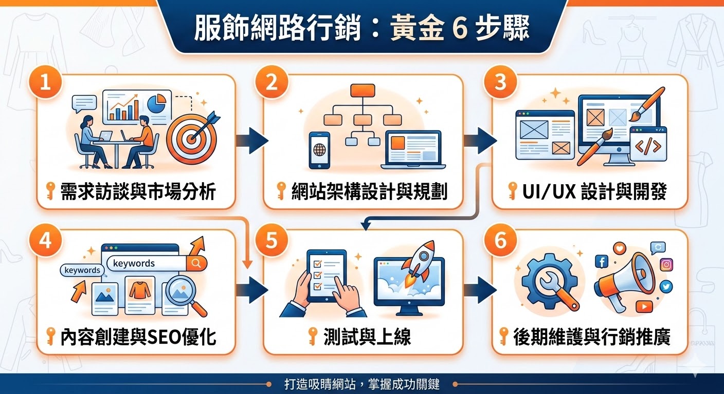 服飾網路行銷是一種透過線上平台推廣服飾品牌與產品的策略，目的是吸引更多的潛在顧客並提升銷售業績。透過精準的SEO優化、社群媒體行銷以及內容行銷，服飾網路行銷能有效提升品牌曝光率，並將目標受眾引導至品牌網站或線上商店。這樣的行銷策略不僅能提高品牌的知名度，還能幫助品牌在競爭激烈的市場中脫穎而出，達成長期的業務增長。