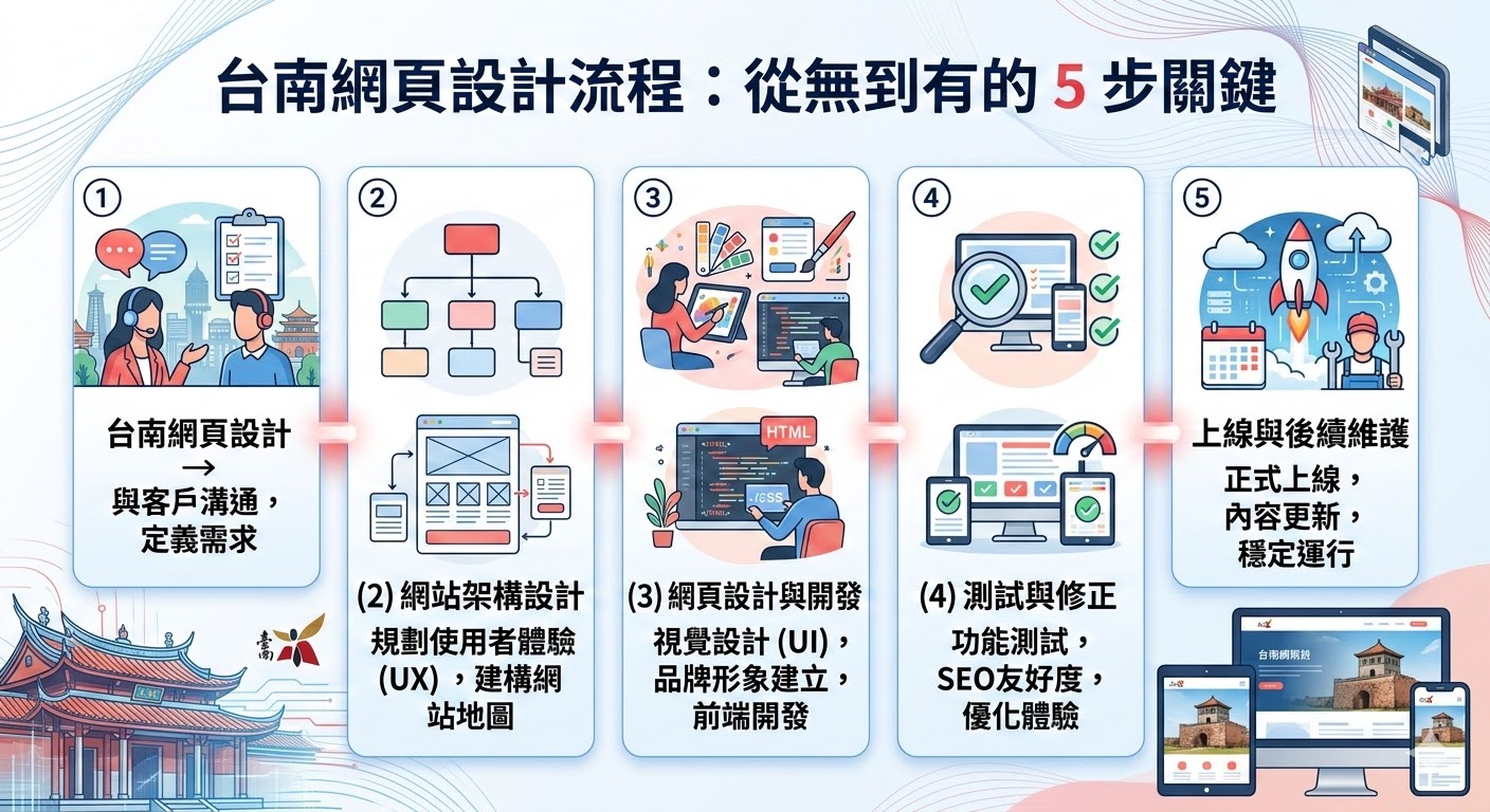 台南網頁設計是專為本地企業量身打造的網站開發服務，致力於提供高效能且具有視覺吸引力的網站。無論是企業形象網站、電商平台還是個人作品集，台南網頁設計能根據客戶需求量身訂製，確保網站不僅具備美觀設計，還能提供優良的使用者體驗。選擇台南網頁設計，讓您的品牌在競爭激烈的市場中脫穎而出，提升業務成效