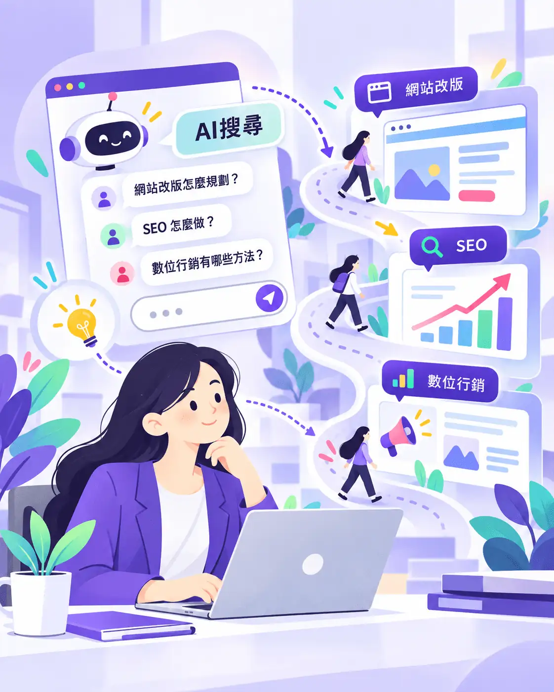 企業透過ChatGPT與AI搜尋接觸潛在客戶示意圖